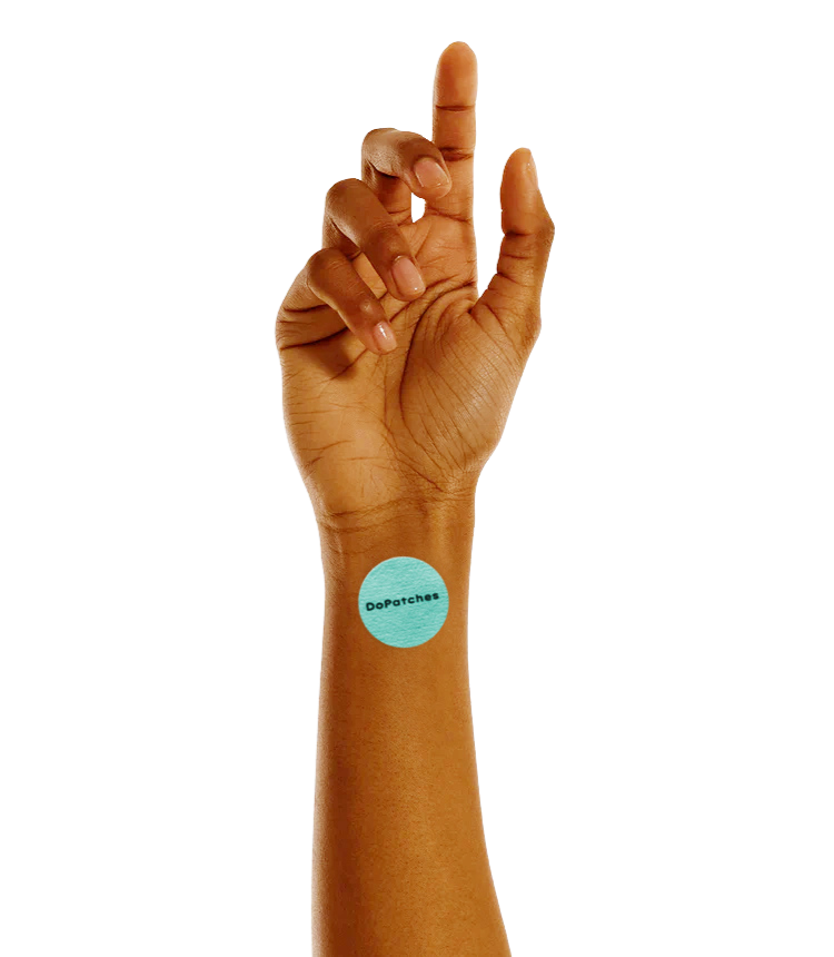 Hand with a Focus Patch on the wrist against a white background